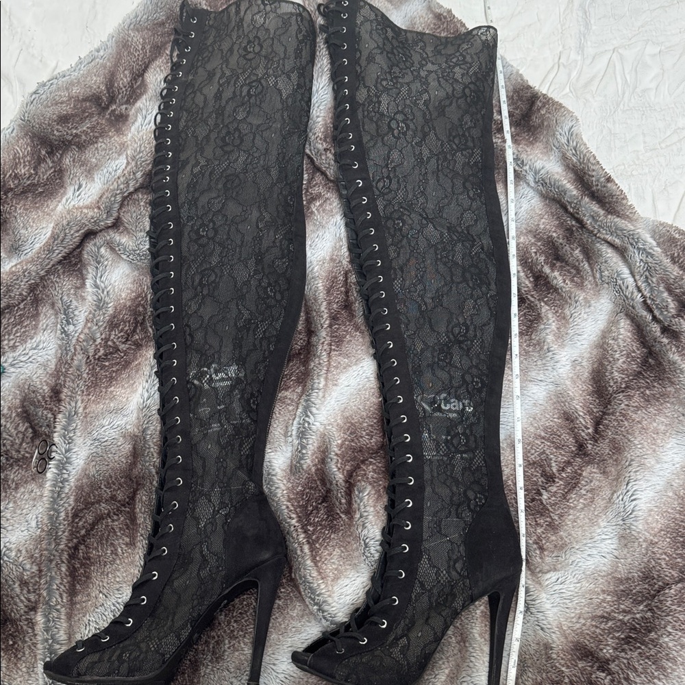 Black Lace Over-the-Knee Stiletto Boots